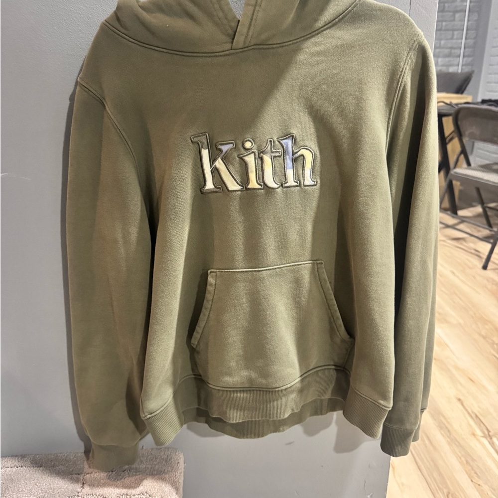 Kith Olive Green Pullover Hoodie with Branded Neck Tag